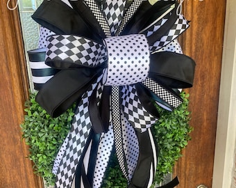 Extra Large Designer Luxury Wired Black and White Bow