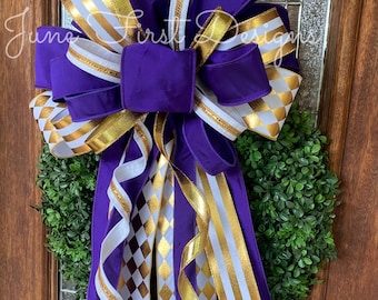 Extra Large Designer Luxury Wired Purple and Gold Louisiana Bow