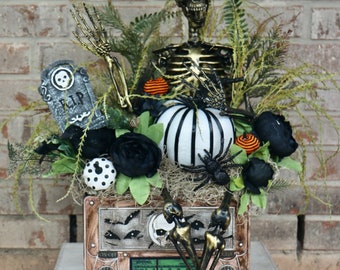 Halloween Skeleton Musical Radio Centerpiece Table Porch Decor