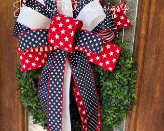 Extra Large Designer Luxury Wired Patriotic Bow