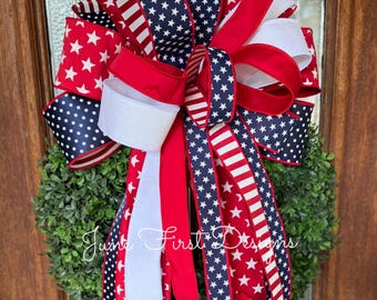 Extra Large Designer Luxury Wired Patriotic Bow