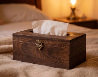 Solid Wood Tissue Box Cover with Brass Clasp – Vintage Home Décor