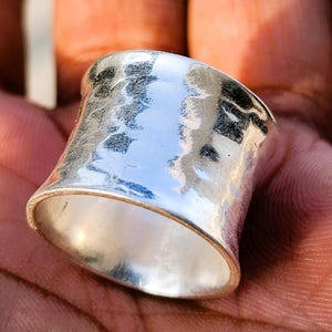 Handmade 925 Sterling Silver Wide Band Ring • Hammered Oxidized Scroll Statement Ring