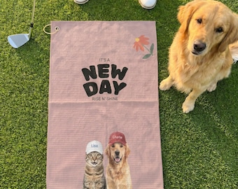 Custom Pet Portrait Golf Towel | Personalized Embroidered Golf Gift | Golf Gift for Dad | Golf Gifts for Women | Golf Accessories for Men