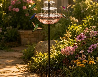 Solar Bird Bath Fountain, Hummingbird Water Feeder, Garden Stake Decor