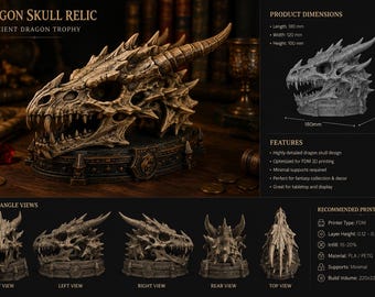 Archivo STL de la reliquia del cráneo de dragón / Trofeo del dragón antiguo (descarga digital)