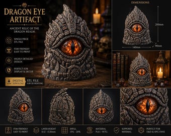 Ojo de dragón antiguo STL / Decoración de reliquia fantástica / Artefacto de terreno para DnD / Modelo 3D imprimible FDM