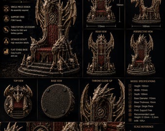 Reliquia del Trono del Dragón STL / Modelo de exhibición de fantasía del Rey Dragón (Descarga digital)