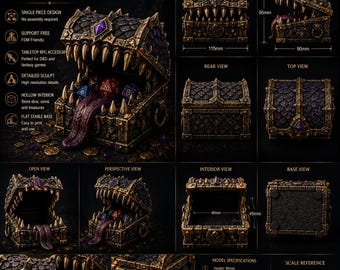 Cofre mímico de tesoro de dragón STL / Caja de almacenamiento de dados de fantasía (descarga digital)