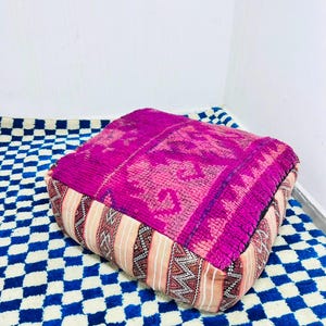 Handgeweven vintage Kilim patchwork hoes voor huisdierenbed - Boho Ottoman poef