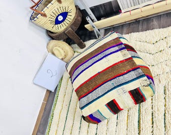 Handmade Vintage Berber Wool Pouf: Red Moroccan Floor Cushion