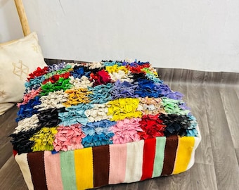Handmade Vintage Berber Wool Pouf: Red Moroccan Floor Cushion