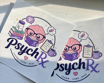 Pegatina de farmacéutico psiquiátrico / Pegatina de vinilo para farmacia de salud mental / Calcomanía para portátil y botella de agua con el lema "Psych Rx" (Receta psiquiátrica)