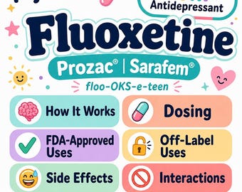 Ficha de referencia del medicamento fluoxetina (Prozac) / Guía de estudio de psiquiatría y doctorado en farmacia (descarga digital)