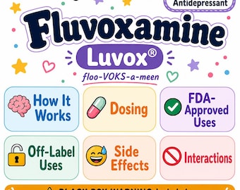 Ficha de referencia del medicamento fluvoxamina (Luvox) / Guía de estudio de psiquiatría para doctorado en farmacia (descarga digital)