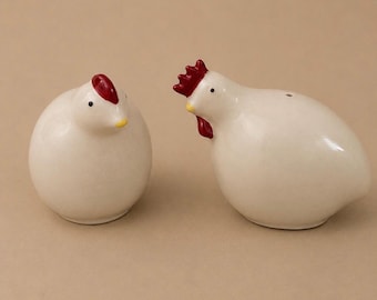 Vintage Ceramic Chicken Salt & Pepper Shakers | Whimsical White Hen Figurines | Farmhouse Kitchen Decor | Mismatched Plump Hens