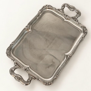 Vintage Alessi Italy Silver-Plated Rectangular Serving Tray, Ornate Scalloped Barware / Vanity Tray with Handles