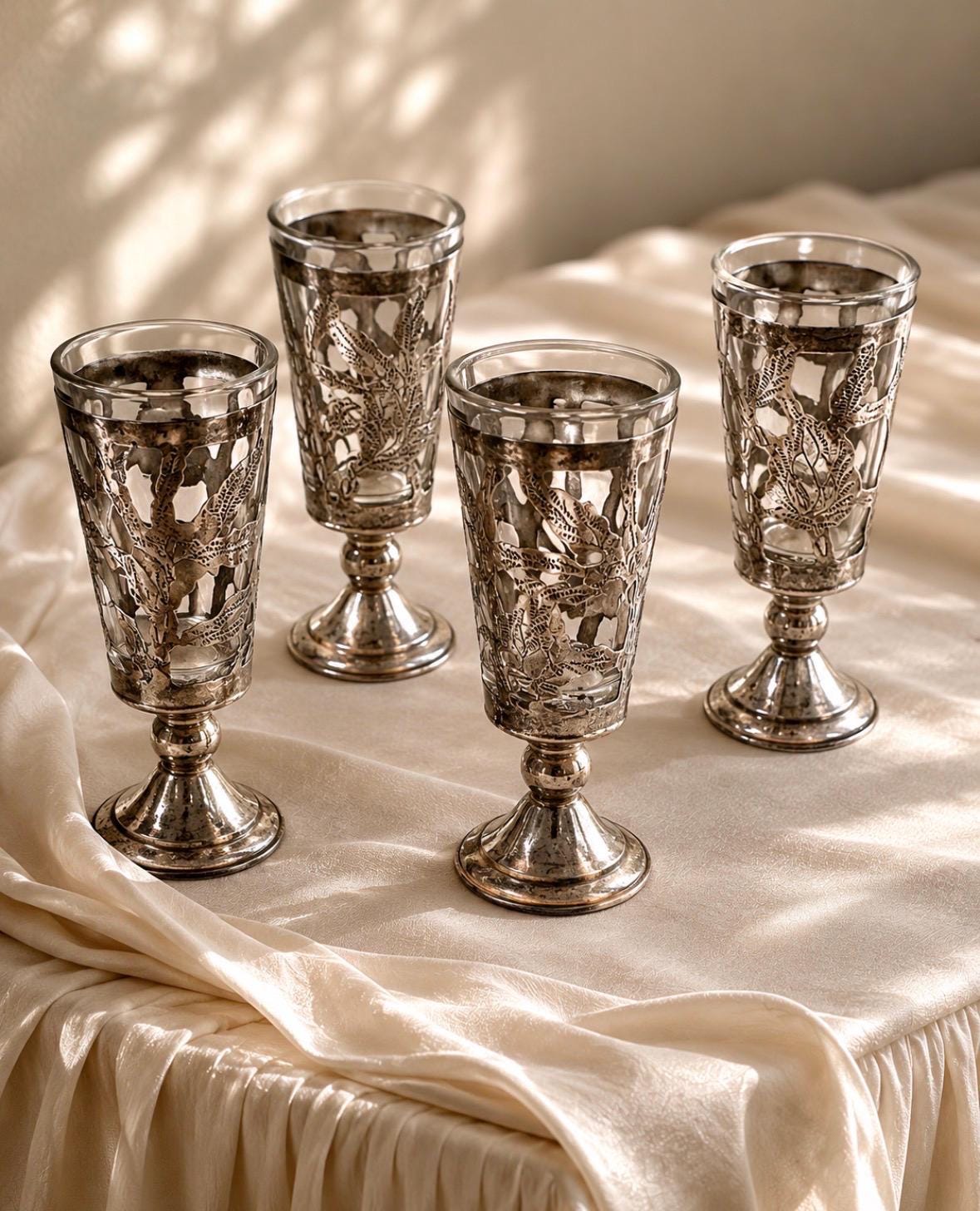 Vintage Glass With Silver Overlay - Etsy