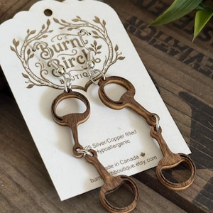 Western Snaffle Bit Earrings, Handcrafted Wooden Dangle Earrings, 925 silver, Made in Canada