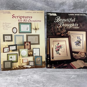 Vintage Religious Cross Stitch Pattern Books – Scriptures, Thoughts (1985, 1993)