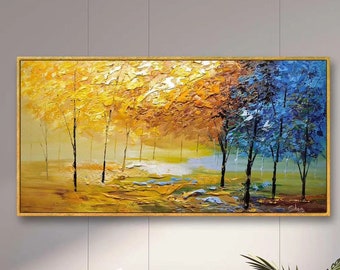 unique textured wall art Landscape Painting Original Oil Painting on Canvas Autumn Painting Trees Wall Art Boho Wall Decor