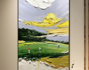 Textured Golf Art: 3D Palette Knife Painting, Modern Sport Decor