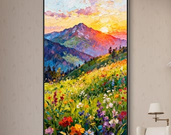 テクスチャのある山の風景油絵 3D 花畑 キャンバスアート - Etsy 日本