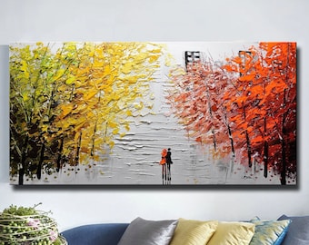 Tree Knife Painting,Unique Colorful Abstract Nature Forest Landscape Painting,Custom Living Room Home Decor,unusual wall art, gifts