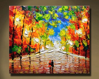 large wall art with texture colour paintings on canvas walk in the park painting fashion wall art unique gifts for women