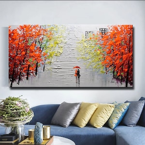 Großes Original Ölgemälde Auf Leinwand, Bunter Wald Herbst Malerei, Bäume Wand Dekor Abstrakte Wand Kunst
