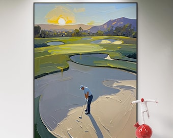 Textured Golf Art: 3D Palette Knife Painting, Green Sport Decor