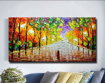 contemporary wall art, Palette Knife Painting,colorful tree painting,wall decor Home Decor,Acrylic Textured Painting ON Canvas