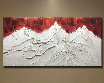 Original 3D White Mountain Painting on Canvas  Textured Wall Art  Living Room Decor Minimalist Boho Modern Canvas Personalized Gift