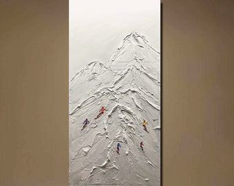 Large White snow mountain Textured Canvas  Painting 3D ski  Abstract Modern Art Minimalist Home Wall Decor