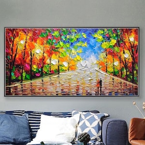 Original acrylic paintings on canvas Colorfull park landscape art Living Room fashion wall art home decor and gifts unusual wall art image 2