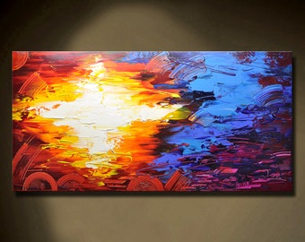 Red and blue abstract painting, suitable for living room decoration, thick oil knife painting