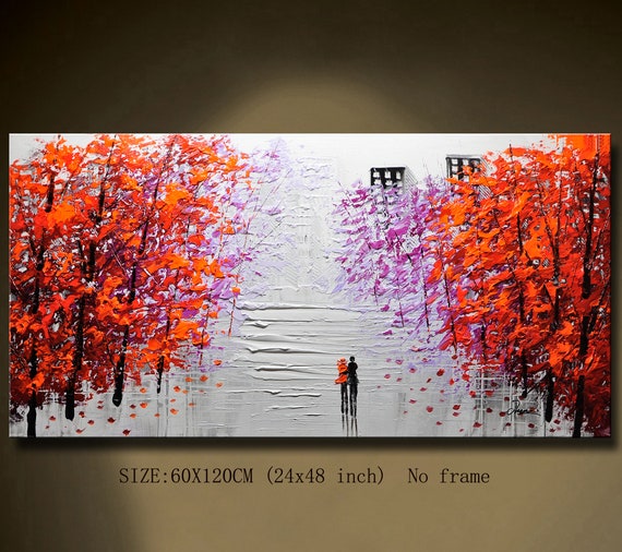 Impasto Forest Painting: Abstract Acrylic Knife Art (24x48 Inch