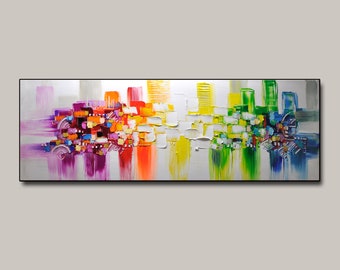 24x72 Inches,oversize Minimalist Textured Abstract Oil Painting on Canvas,Color Block Painting Long horizontal canvas wall art dining room