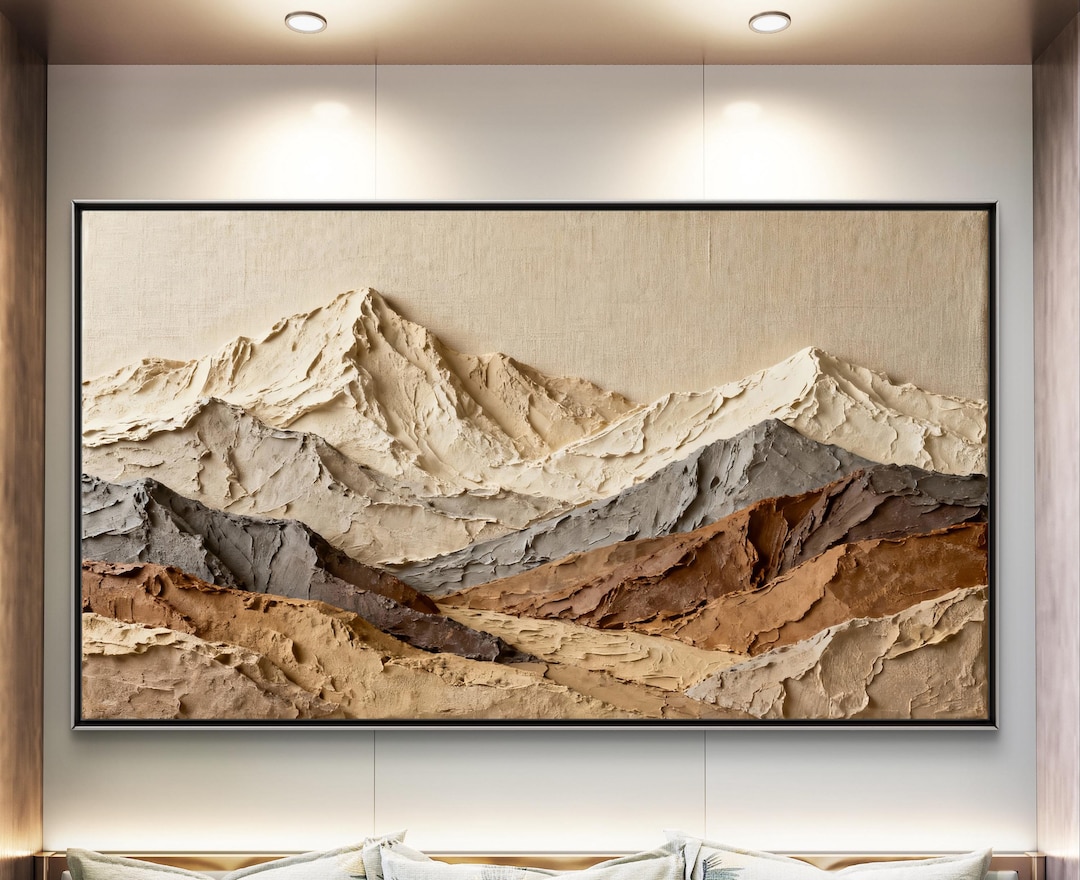 3D Textured Mountain Wall Art Minimalist Beige Taupe Earth Tone ...