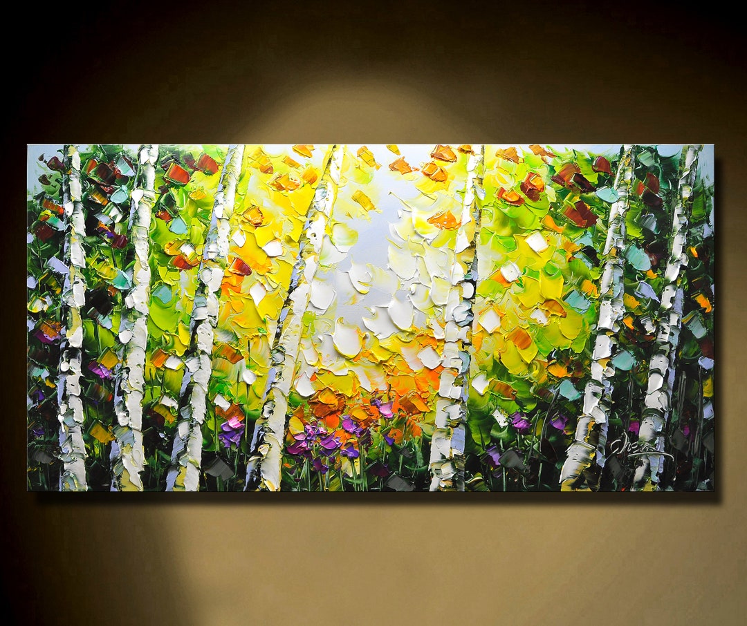 Large Green Forest Painting on Canvas Texture Wall Art Wabi Sabi Wall ...