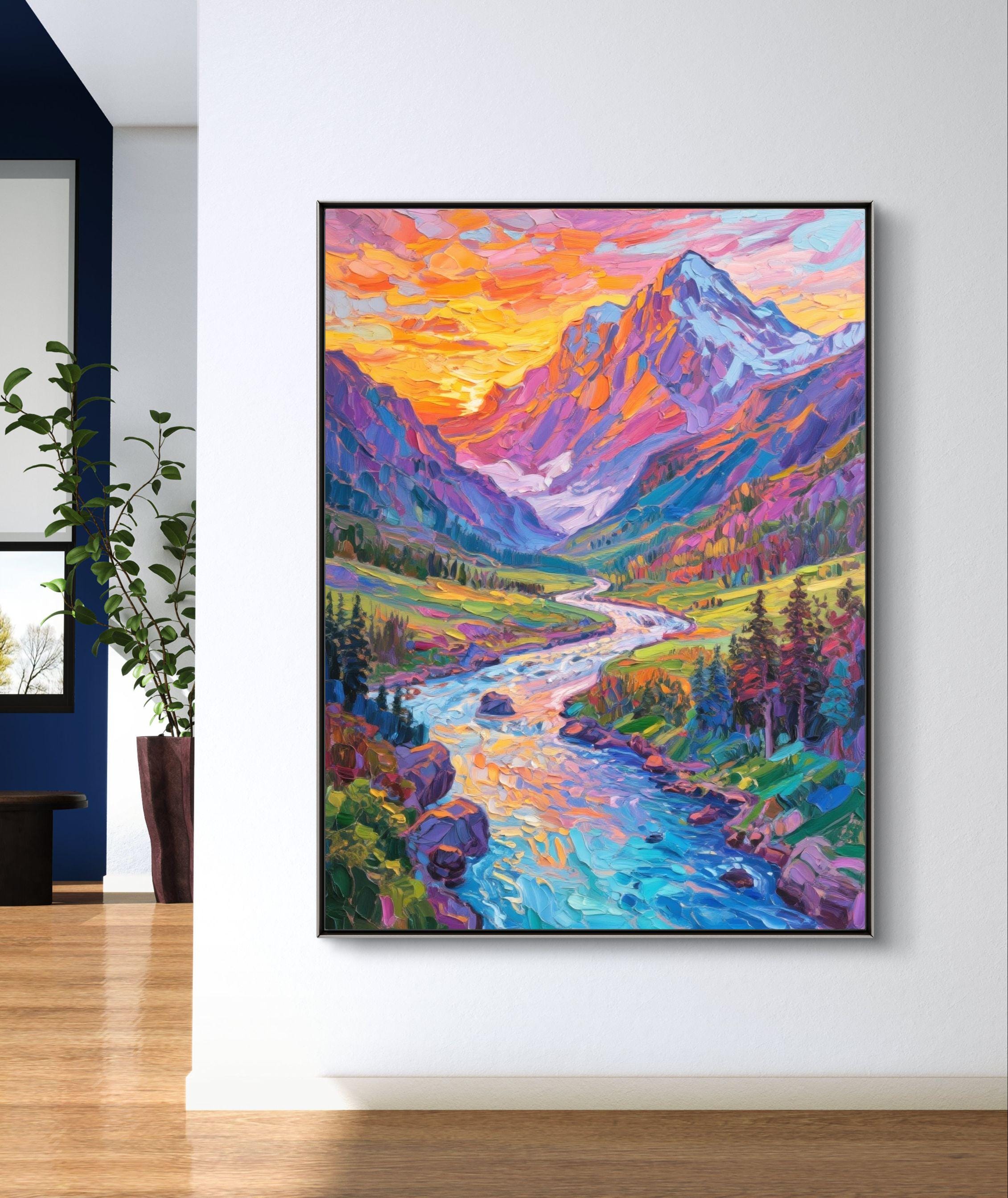 油絵　カルパティア山脈 支援のため、この絵を販売する。 テクスチャのある山の風景油絵：3D花畑キャンバスアート - Etsy 日本