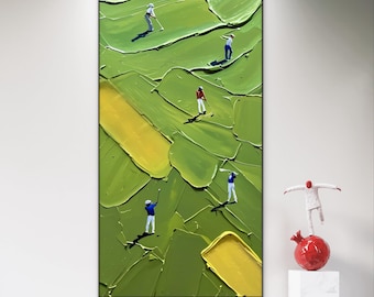 Textured Green Golf Art 3D Palette Knife Painting on Canvas