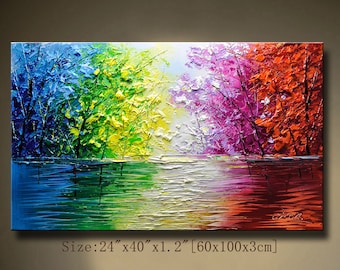 Textured Palette Knife Tree Painting: Colorful Abstract Wall Art