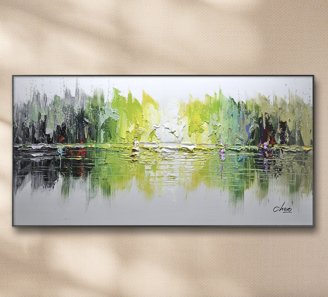 Abstract Green Minimalist Oil Painting on Canvas Modern Textured Wall ...