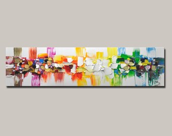 Abstract wall painting,Color Block Painting ,Long horizontal canvas wall art dining room pictures office  narrow wall art