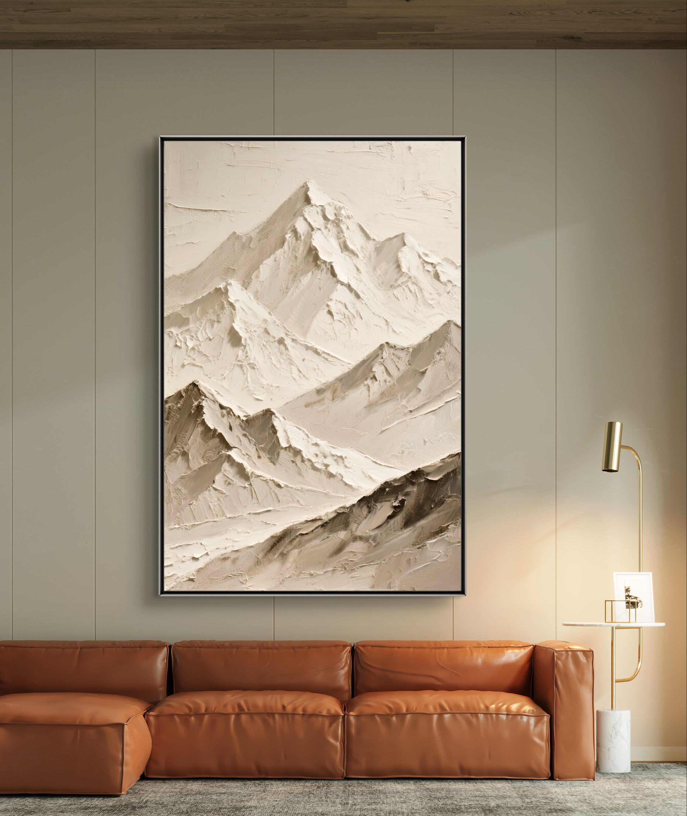 Textured Mountain Painting 3D Abstract Wall Art Minimalist Beige Taupe ...