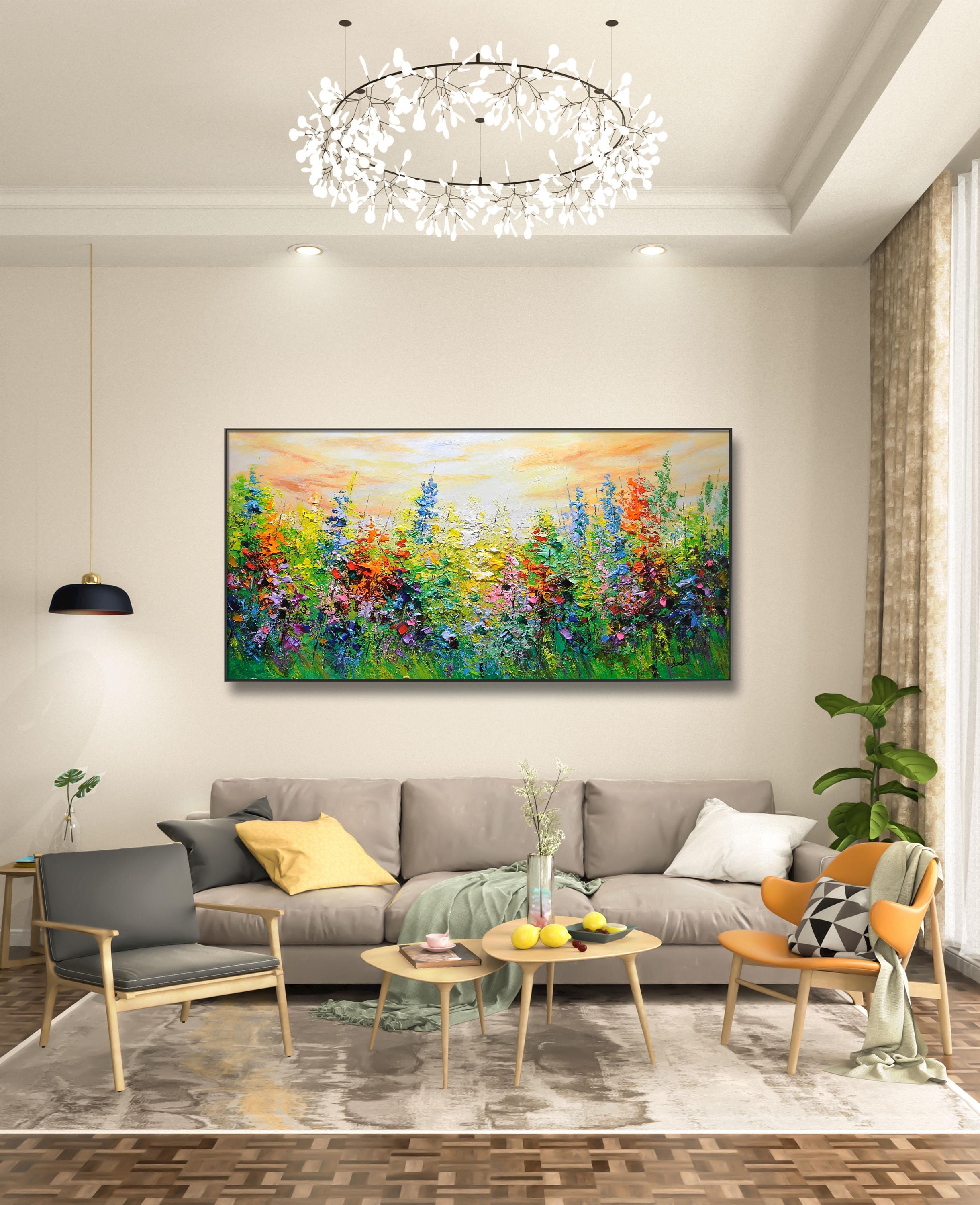 Colorful Wildflower Oil Painting Textured Floral 3D Impasto Canvas Art ...