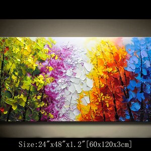 Textured Palette Knife Oil Painting: Colorful Forest Landscape Wall Art