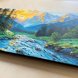 Mountain Landscape Painting 3D Textured Abstract Blue Nature Art ...