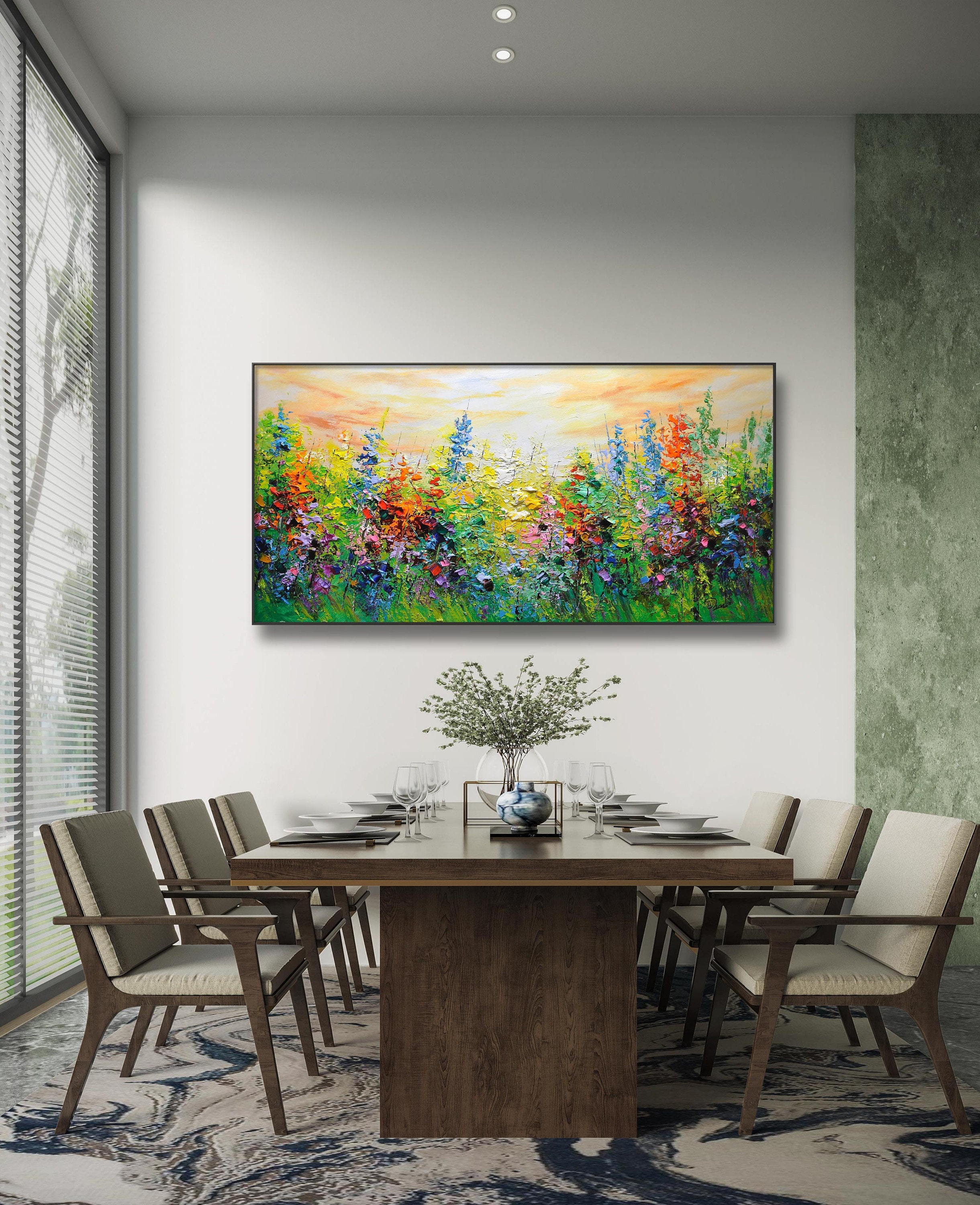 Colorful Wildflower Oil Painting Textured Floral 3D Impasto Canvas Art ...